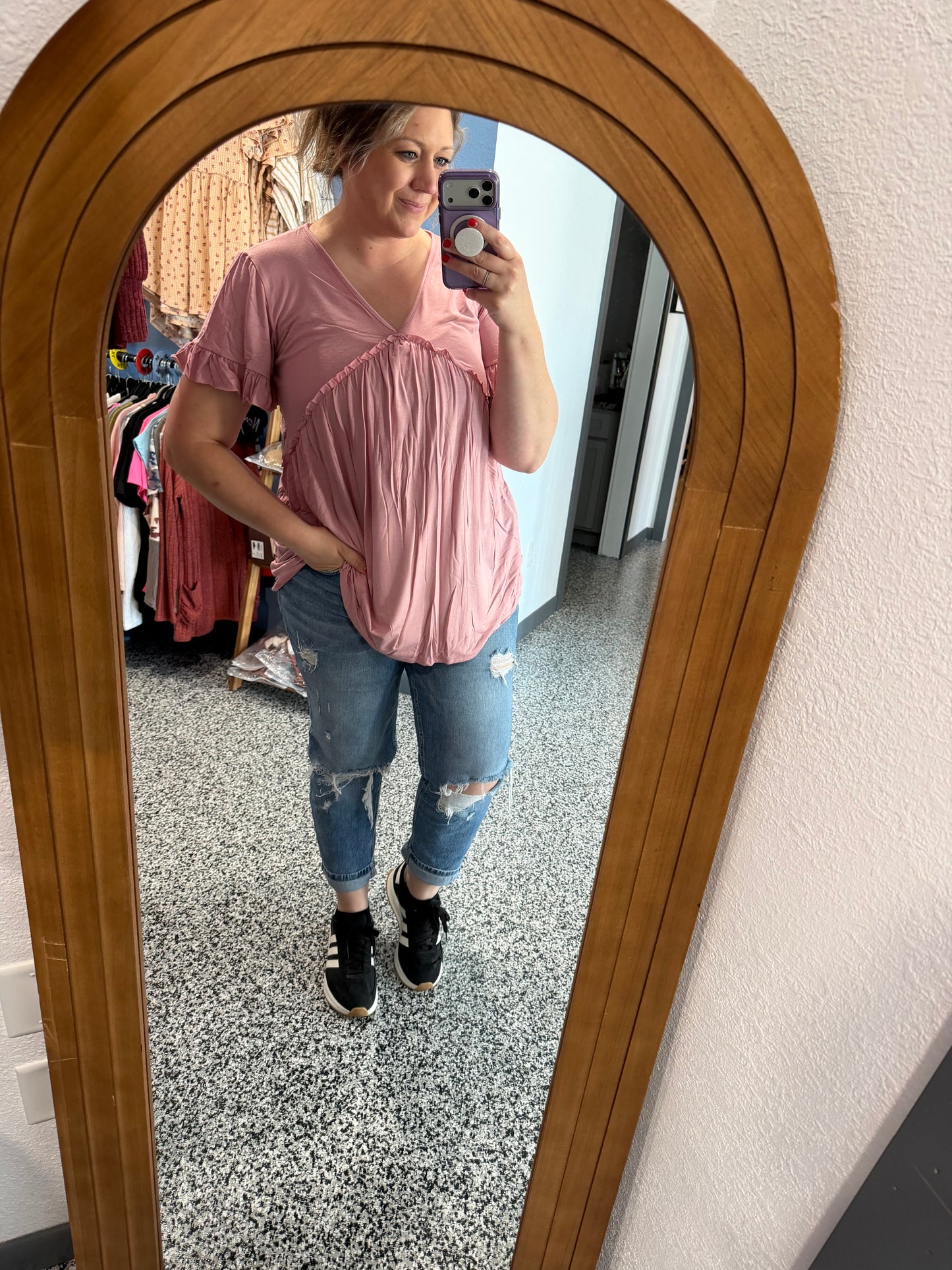 Mauve babydoll Vneck Tee