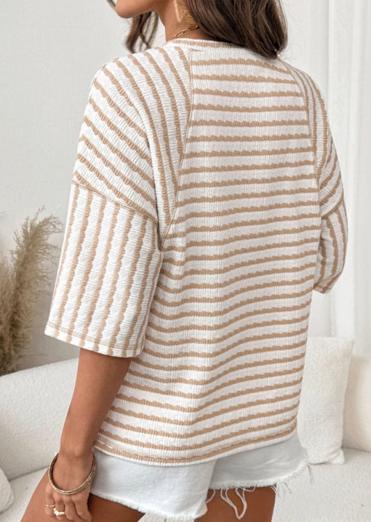 Apricot Stripped Half Sleeve Top