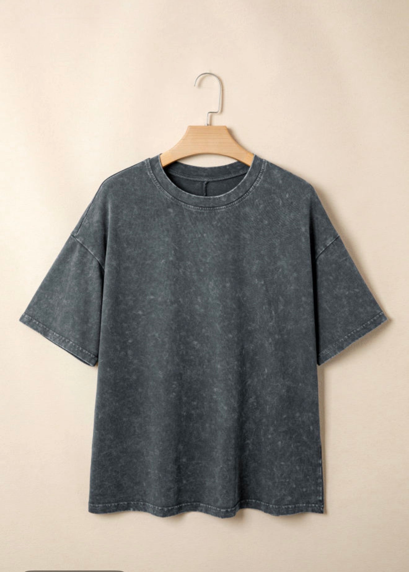 Dark Gray Cotton Mineral Wash Oversized Tee