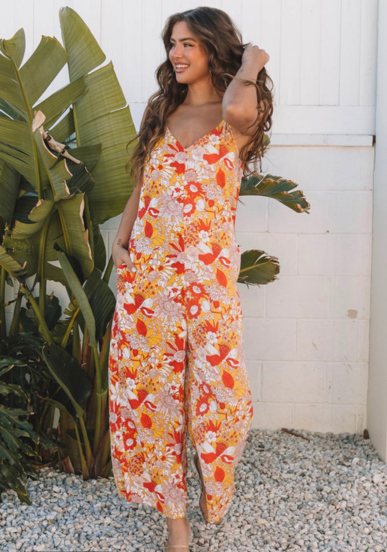 Floral V Neck sleeveless Jumpsuit
