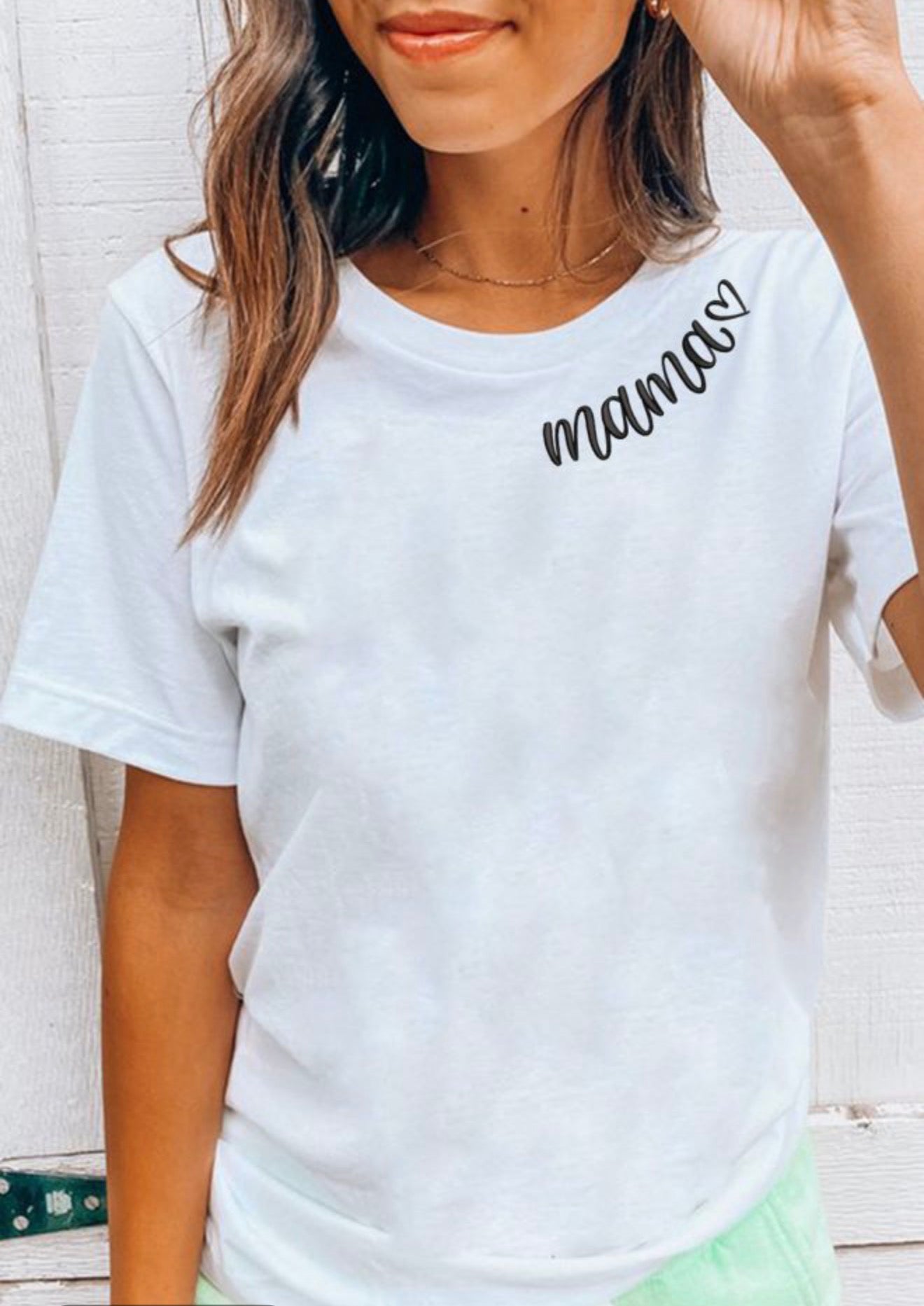 Mama Heart Embroidered white T Shirt