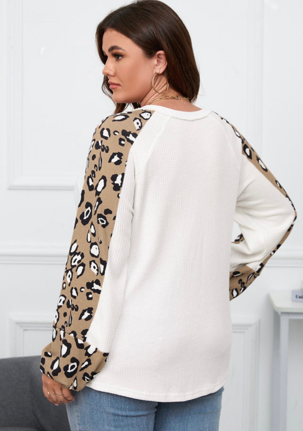 Waffle knit leopard top
