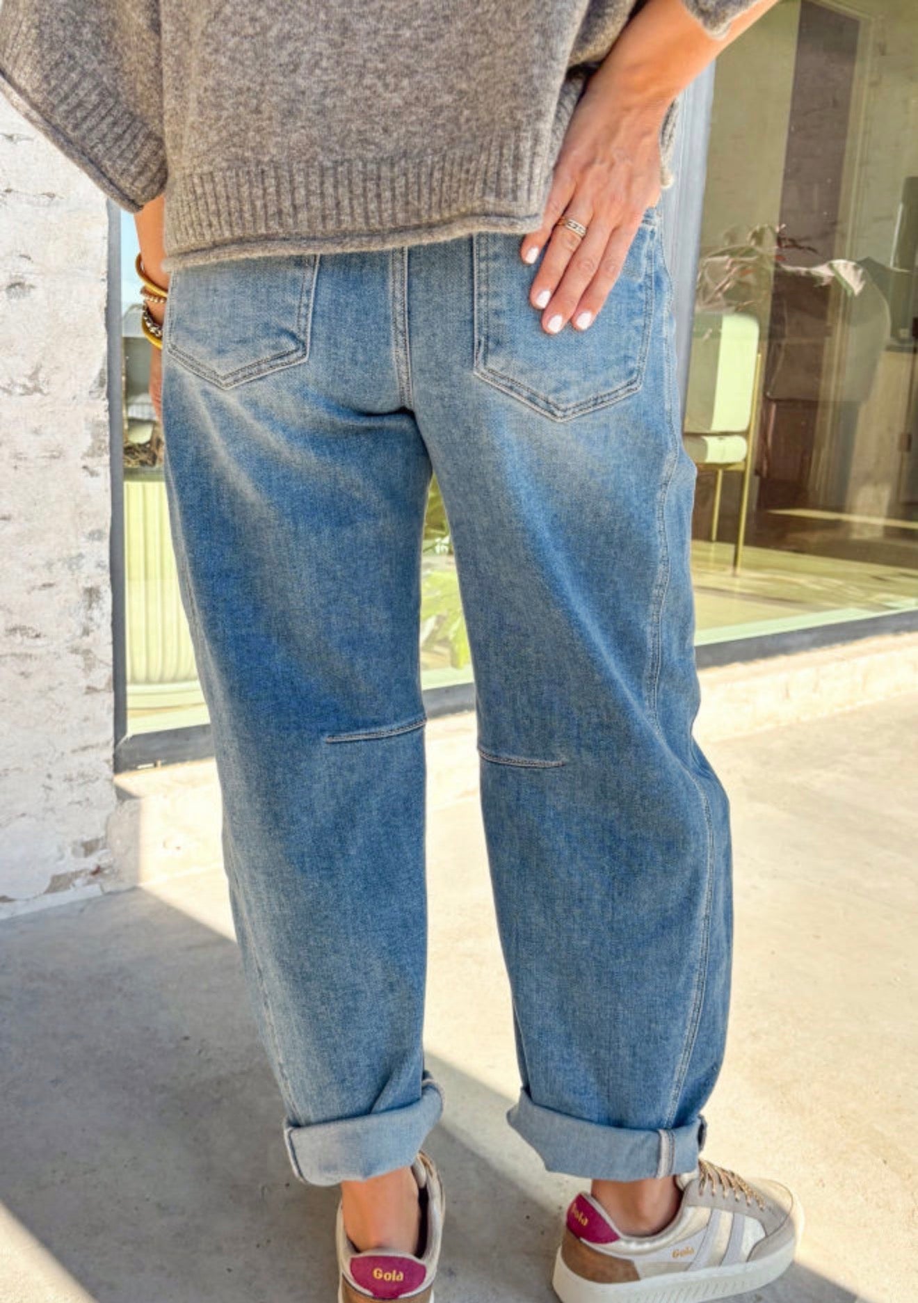 Sky Blue Medium Wash Barrel Jeans