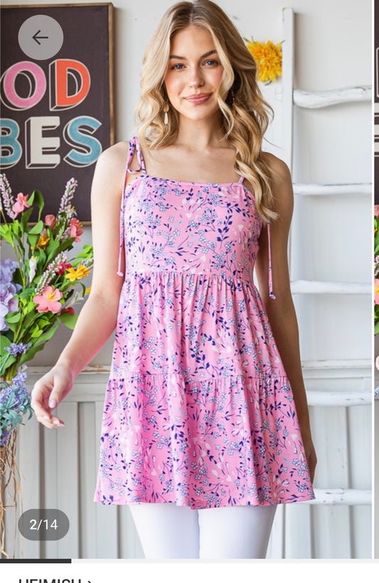 Spaghetti tie strap floral tank