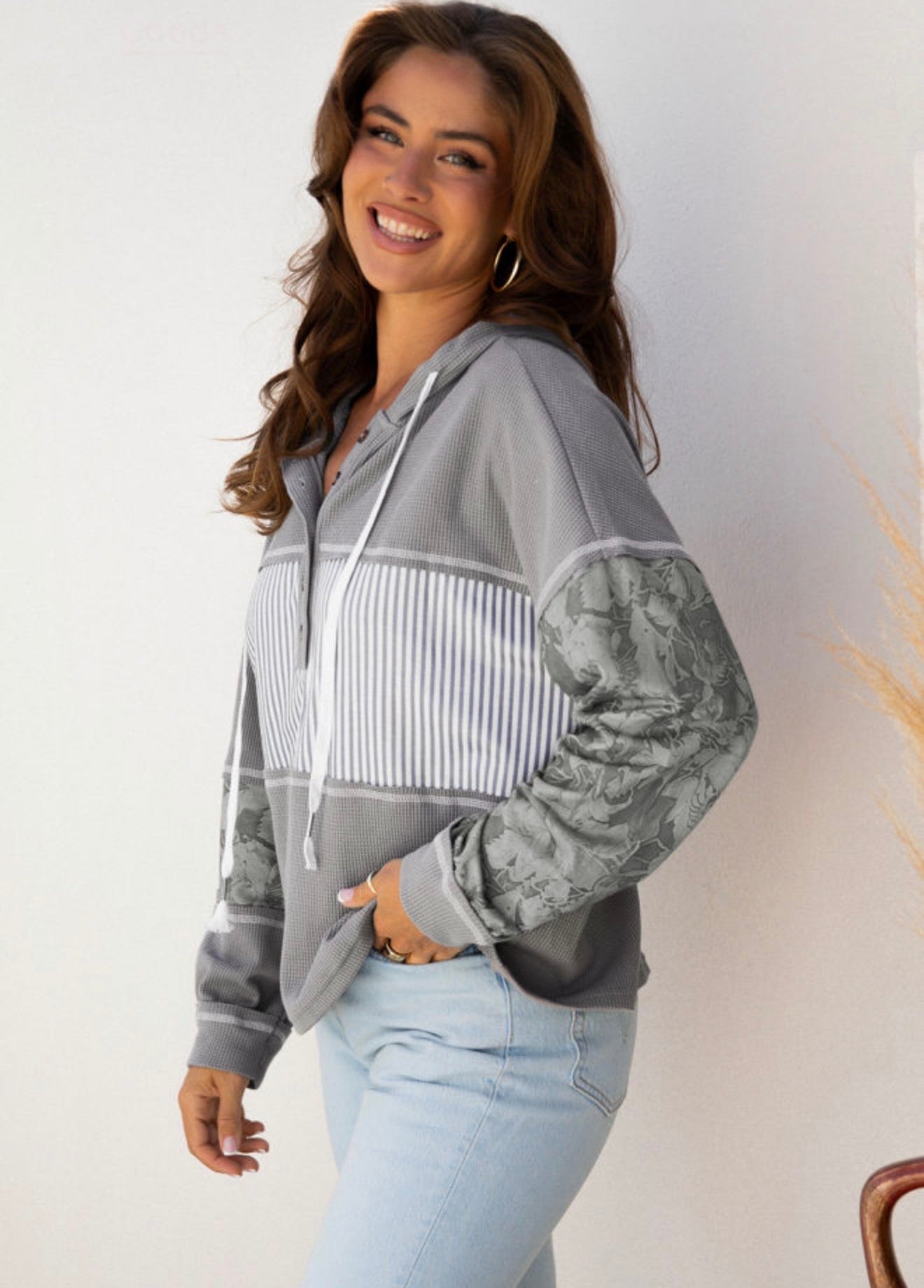 Gray Button Sleeve Detail