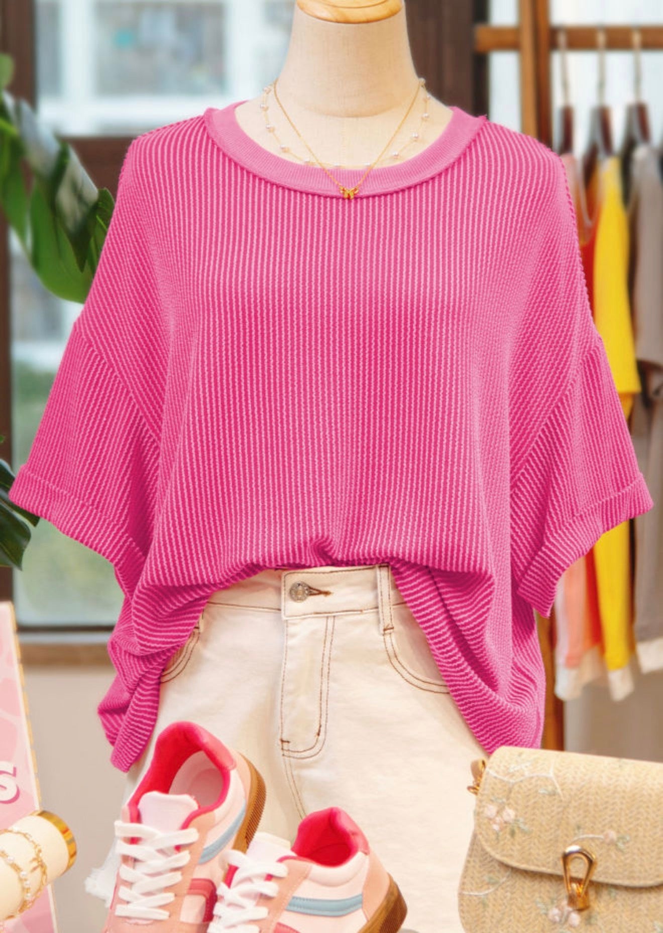 Rose Red Spiral Cutout Bow back Oversized tee