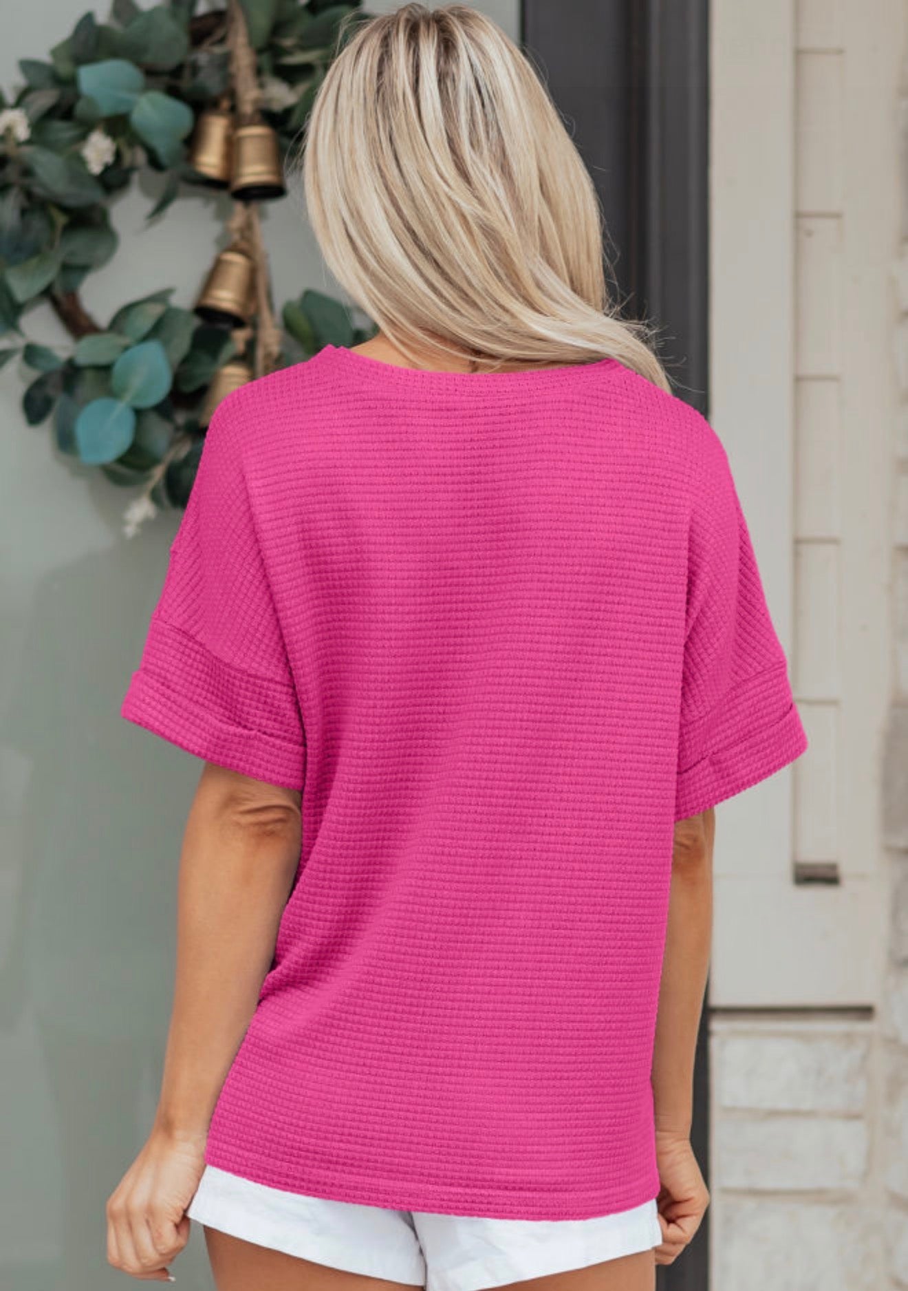 Waffle Knit V Neck