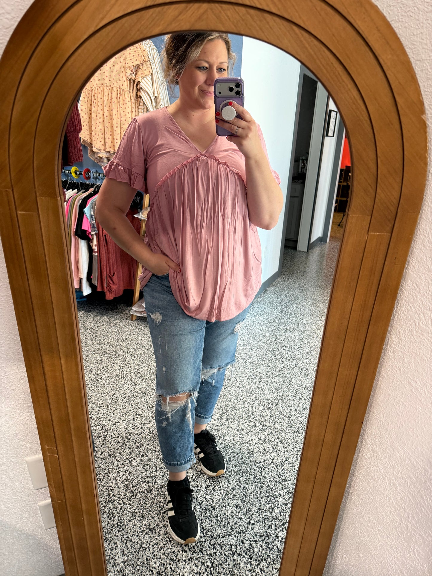 Mauve babydoll Vneck Tee
