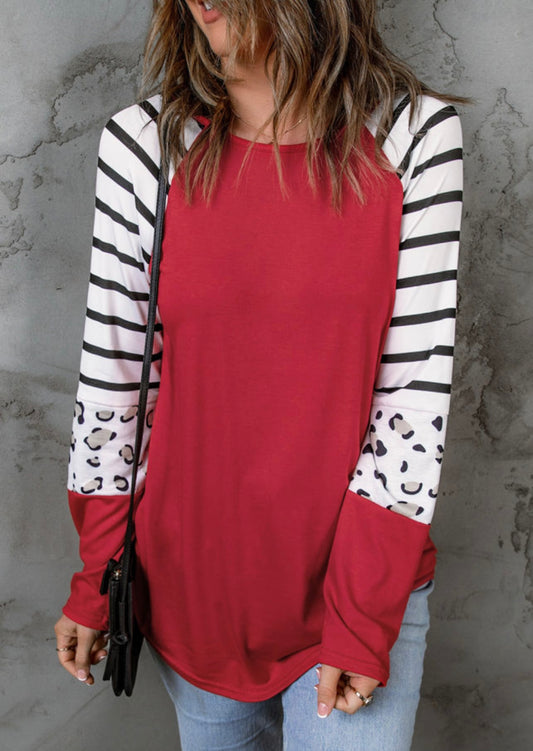 Red Stripped Color Block Long Sleeve