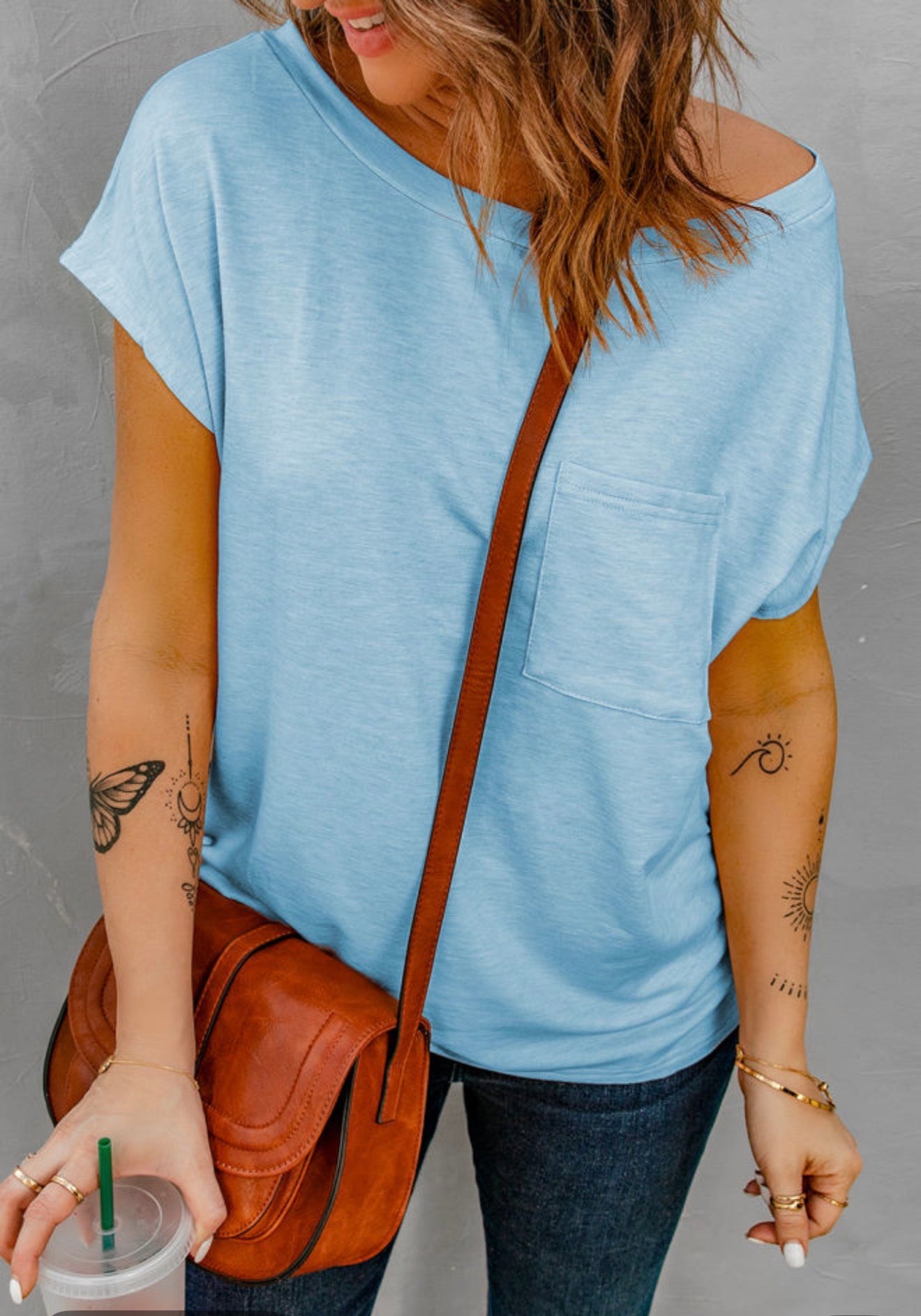 Knit pocketed Tee W/ Sidecuts