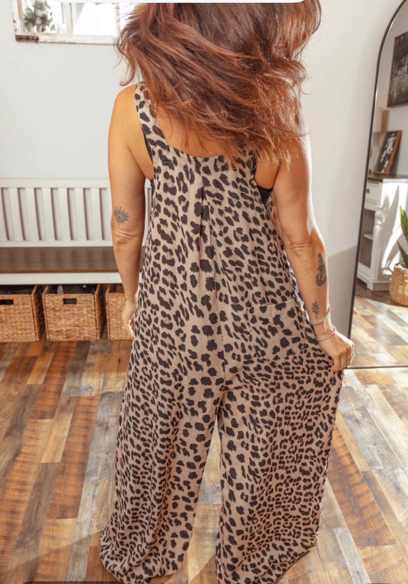 Khaki Leopard Print Square Neck Wide leg Jumpsuit