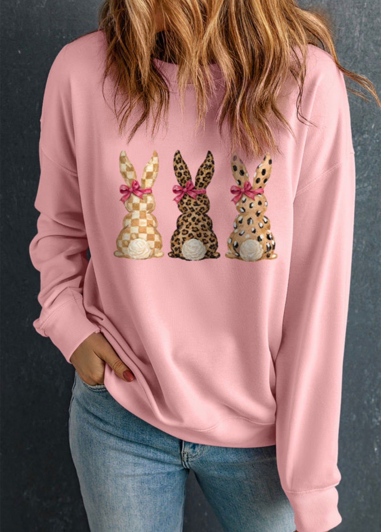 Pink checkered leopard Easter Bunny sweatshirt