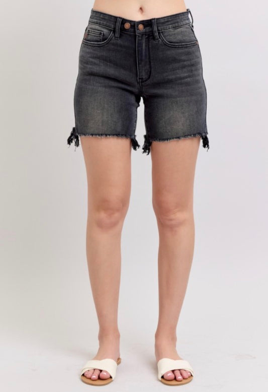 Judy Blue black Long cut off 2 Button Dad Shorts