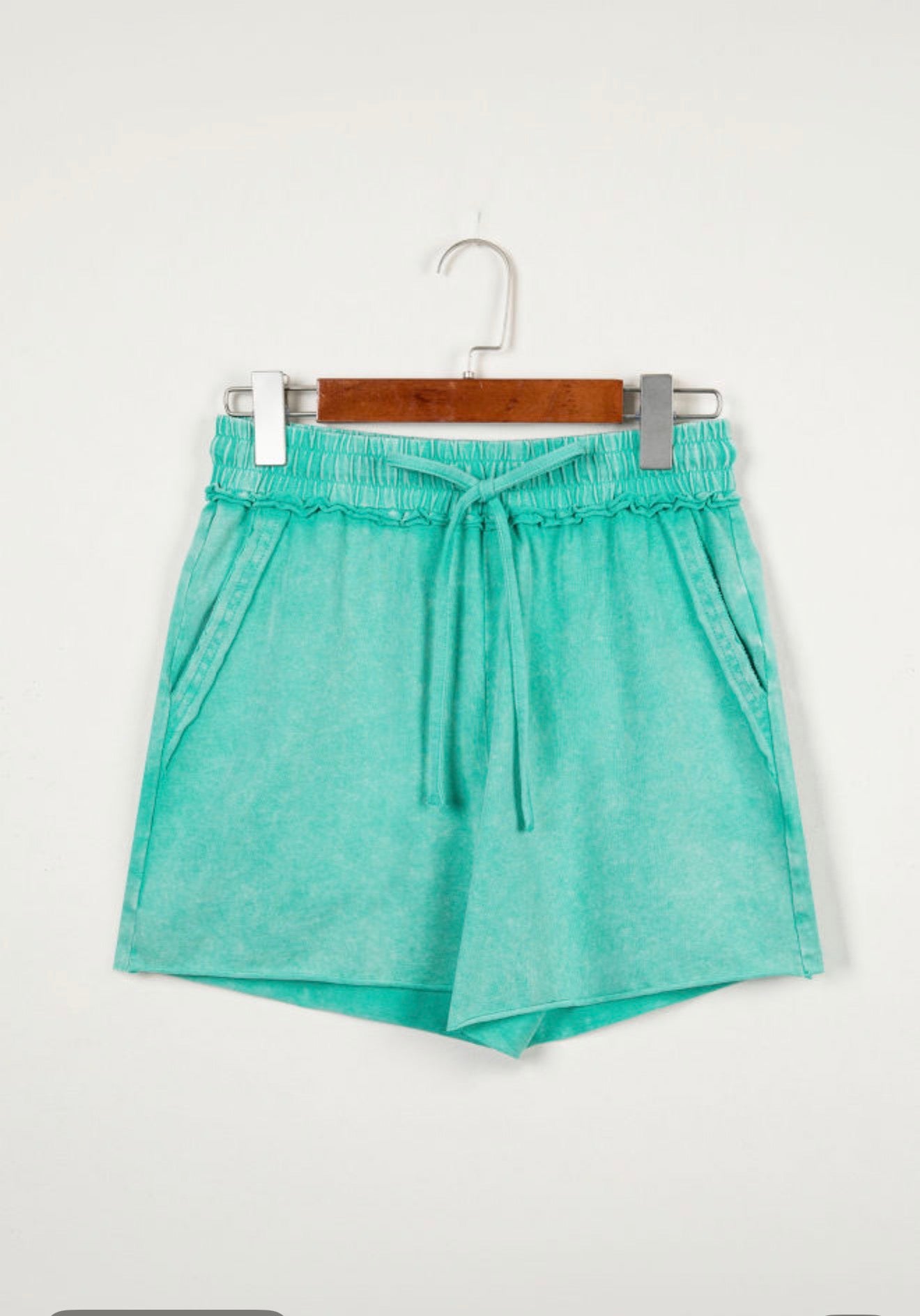 Mineral Wash Drawstring Elastic Waist raw cut Shorts