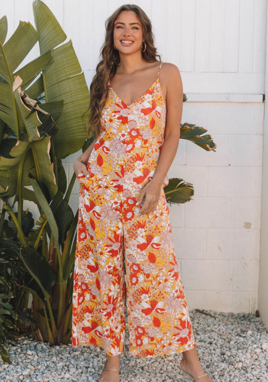 Floral V Neck sleeveless Jumpsuit