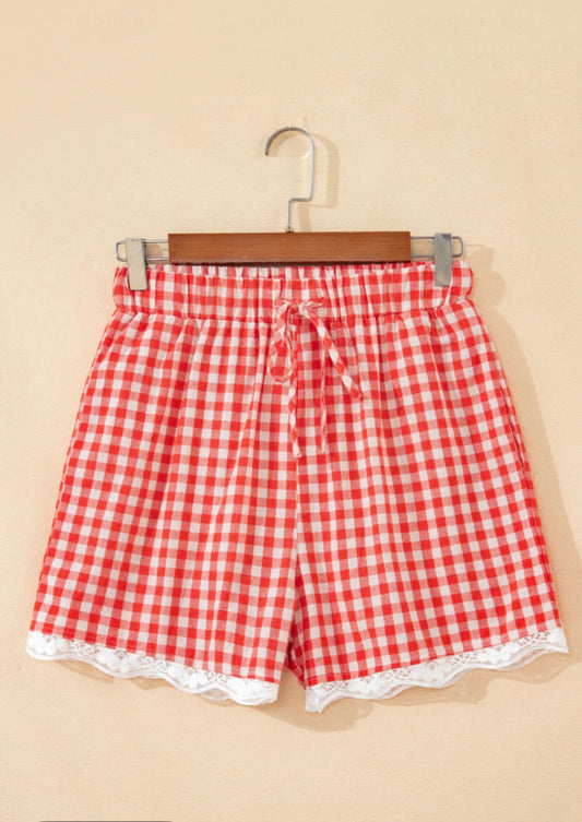 Plaid tie Elastic Lace Short