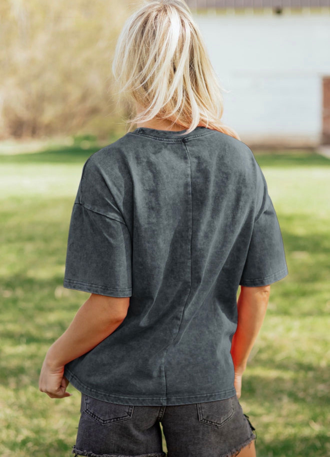 Dark Gray Cotton Mineral Wash Oversized Tee