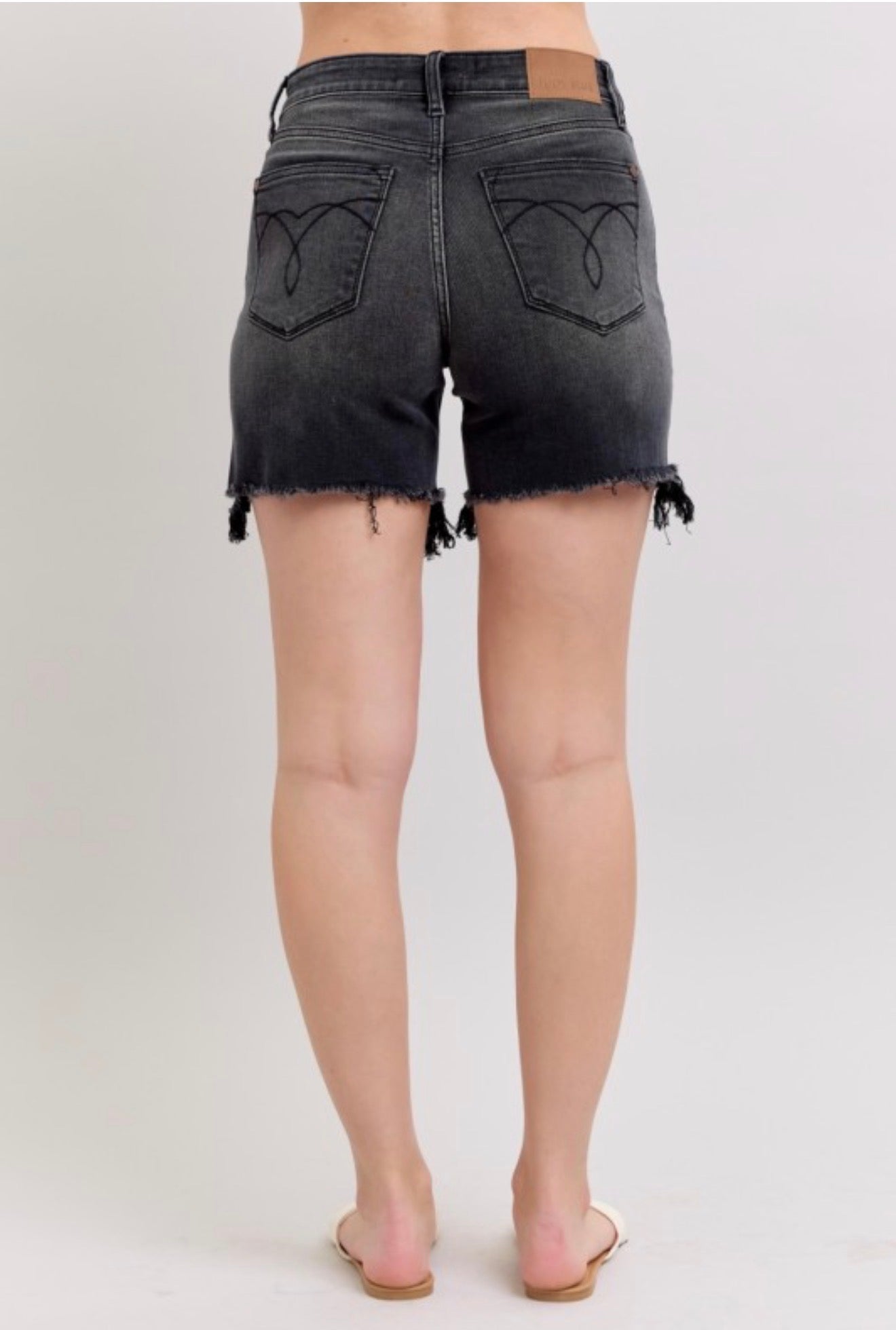 Judy Blue black Long cut off 2 Button Dad Shorts