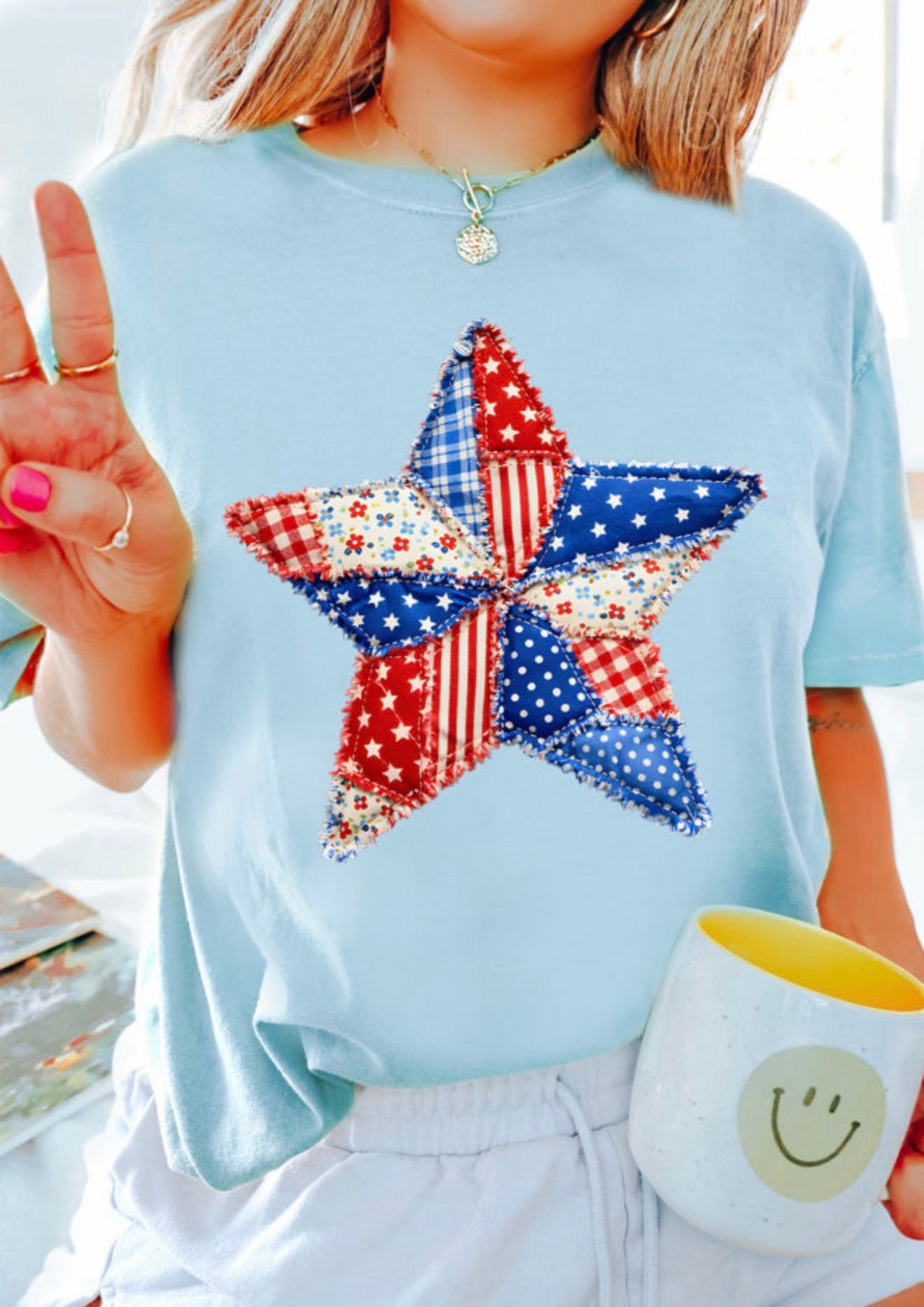 Patchwork baby blue tee