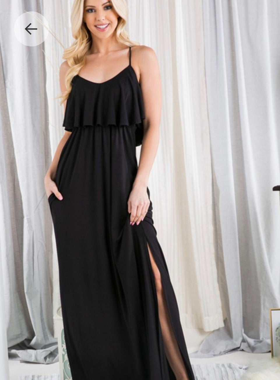 Navy solid Maxi Dress W/ Ruffle top Detail