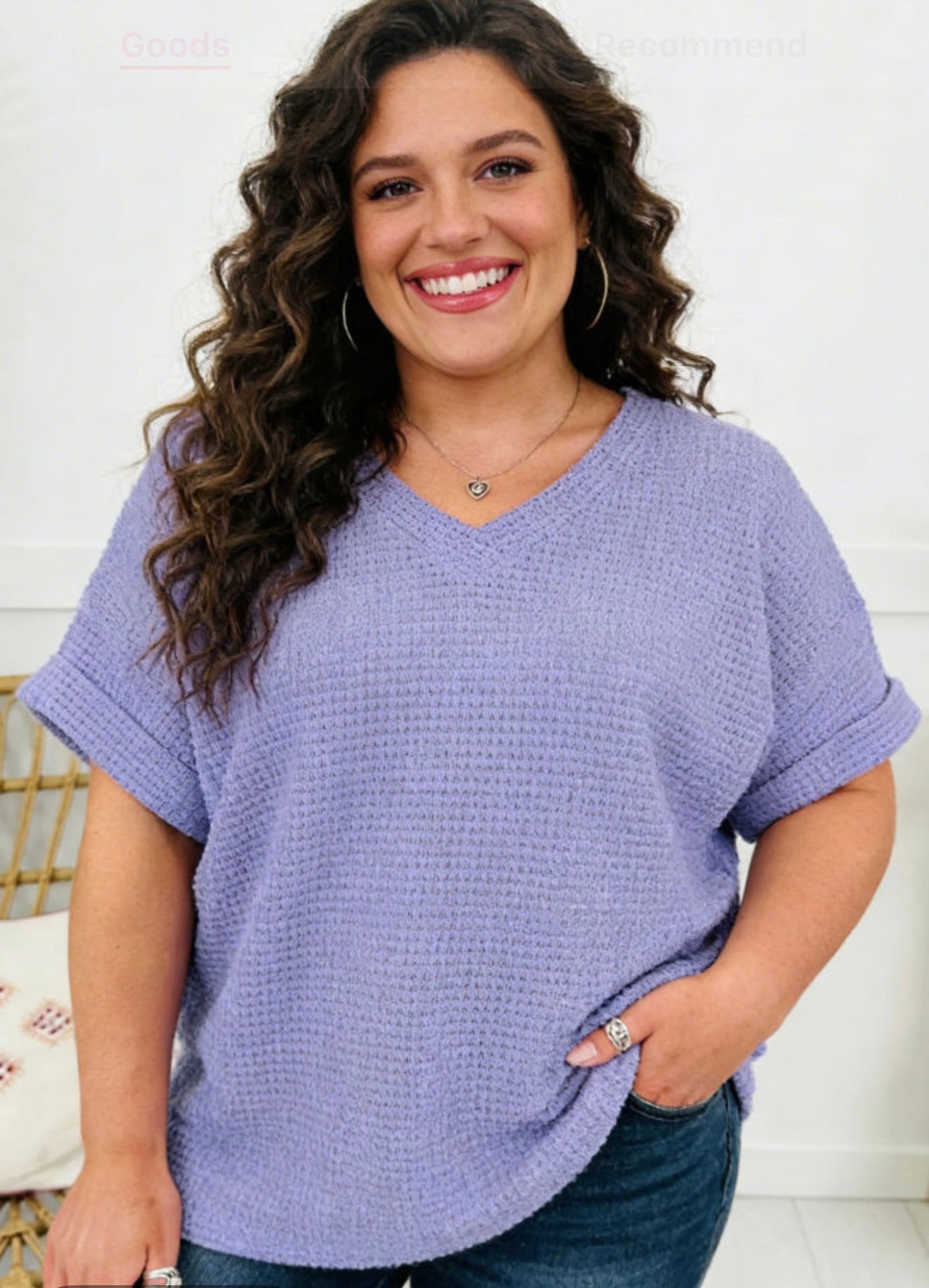 Waffle Knit V Neck
