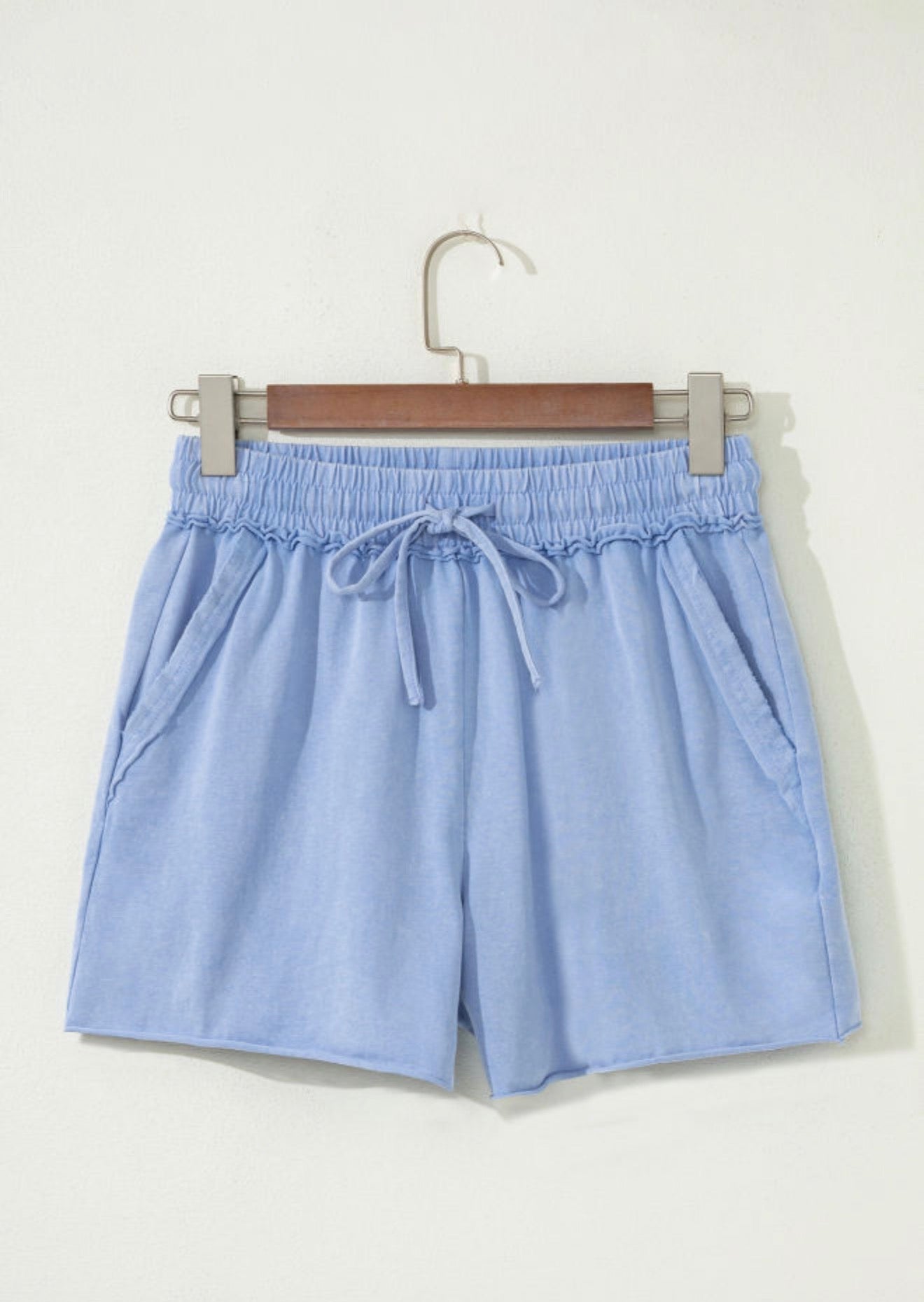 Mineral Wash Drawstring Elastic Waist raw cut Shorts