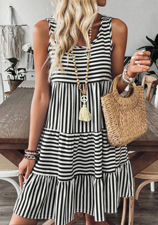 Black Stripe Dress Loose Fit