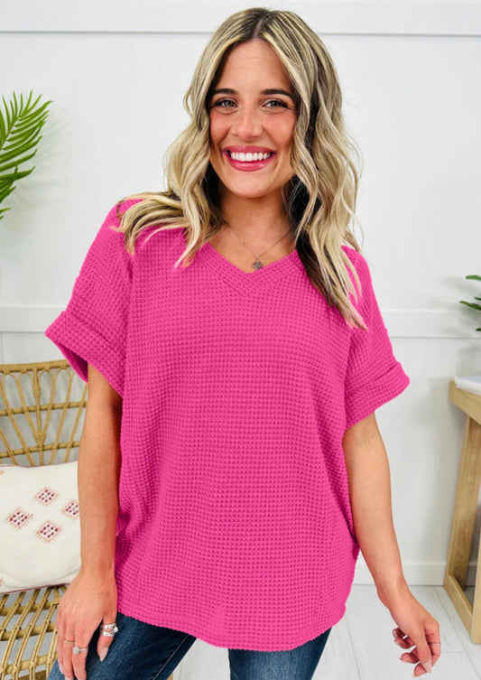 Waffle Knit V Neck