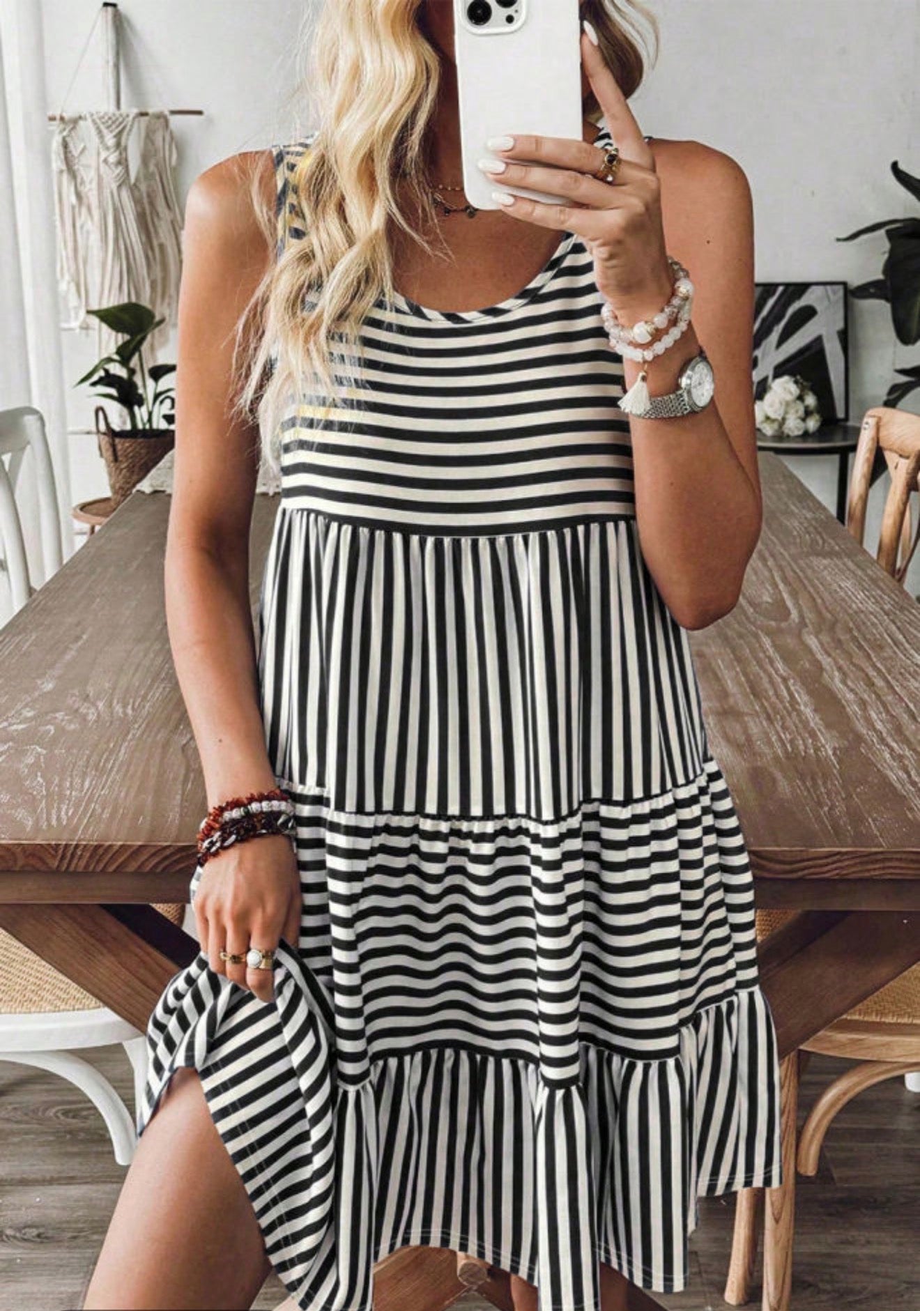 Black Stripe Dress Loose Fit
