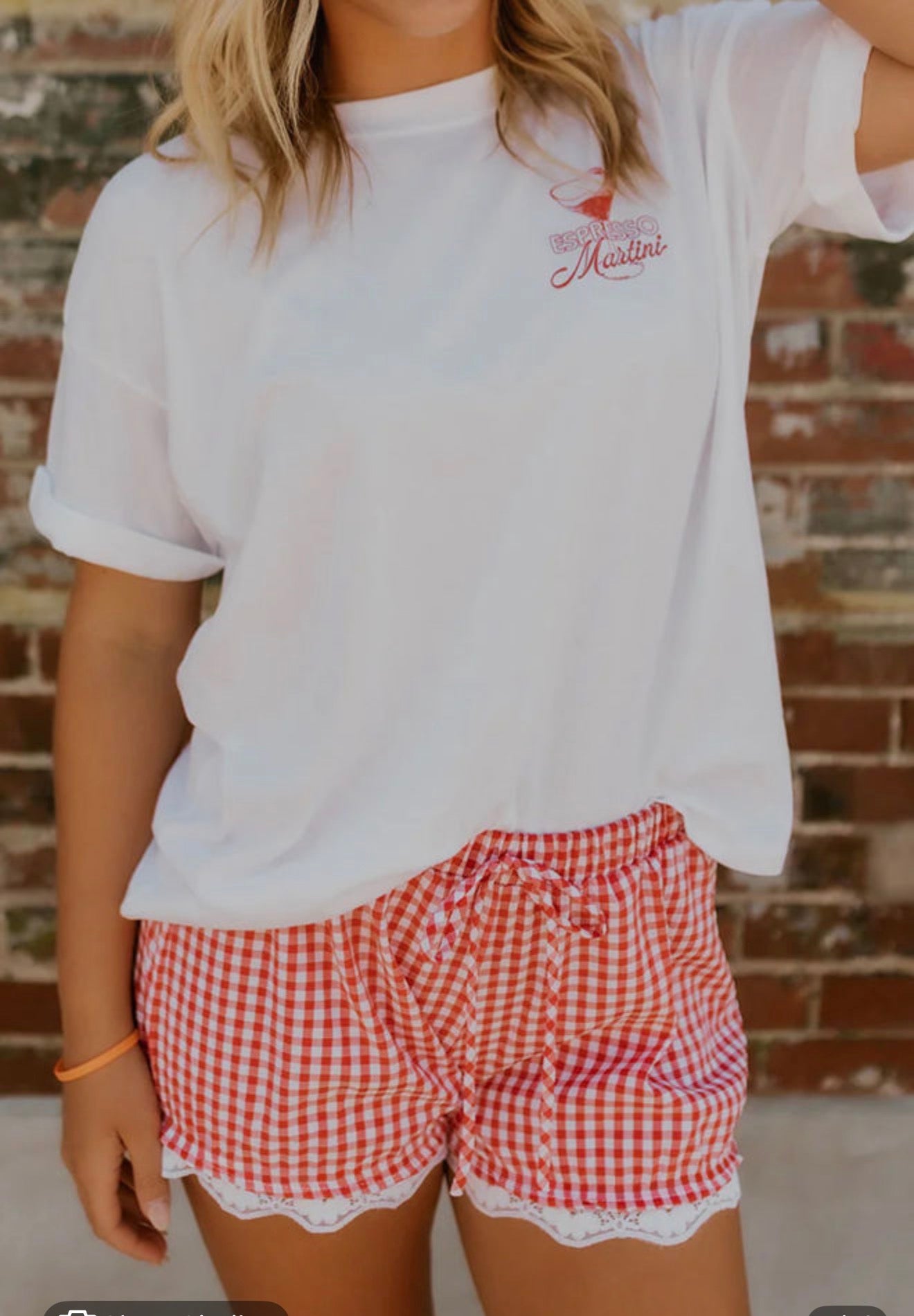 Plaid tie Elastic Lace Short