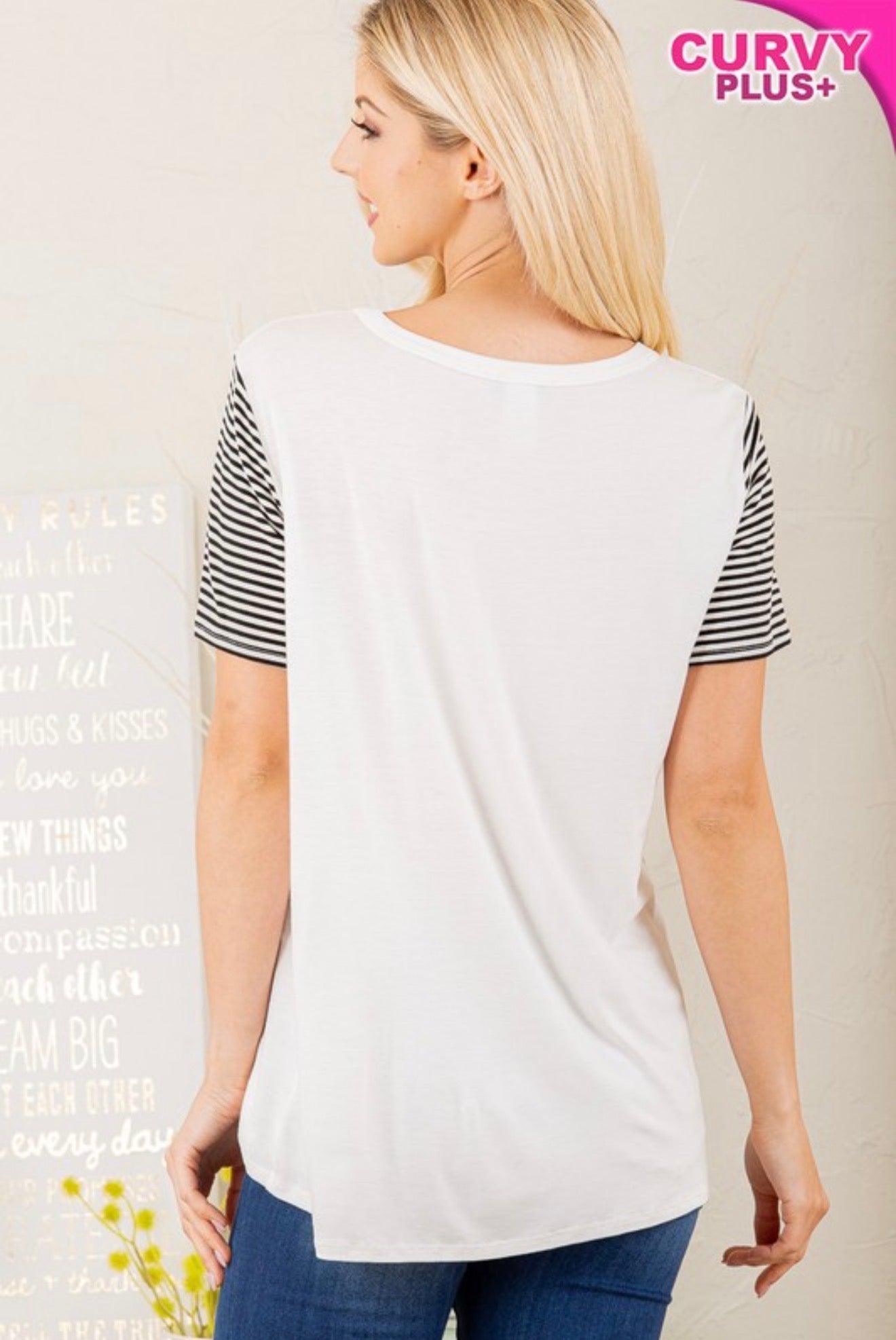 Solid w/ Stripe sleeve contrast Tee