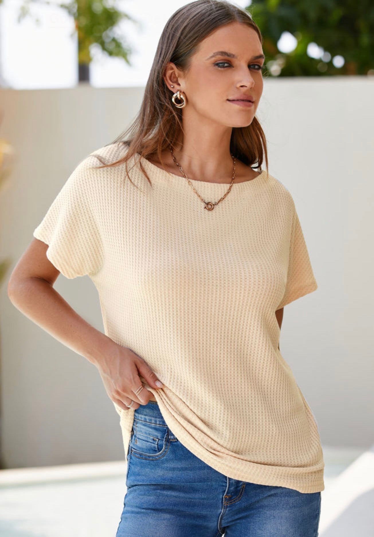 Waffle Knit Beige Top