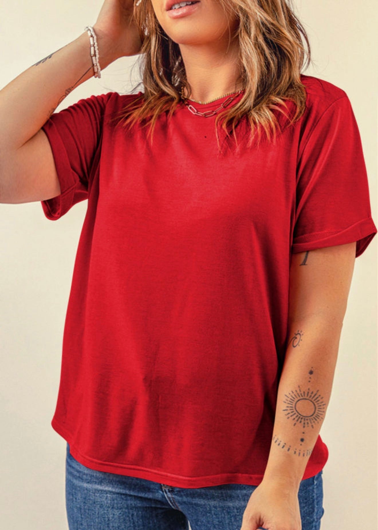 Solid Casual Crew Neck Tee