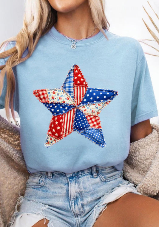 Patchwork baby blue tee