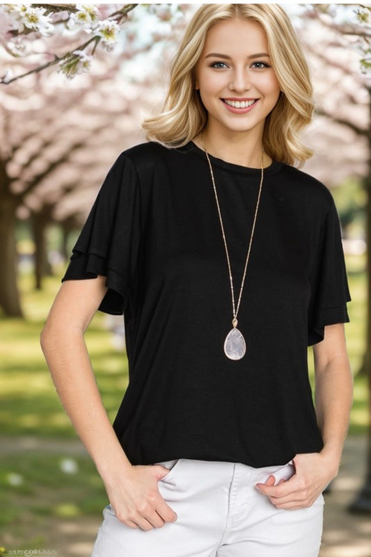 Ruffled Solid Round Neck Top