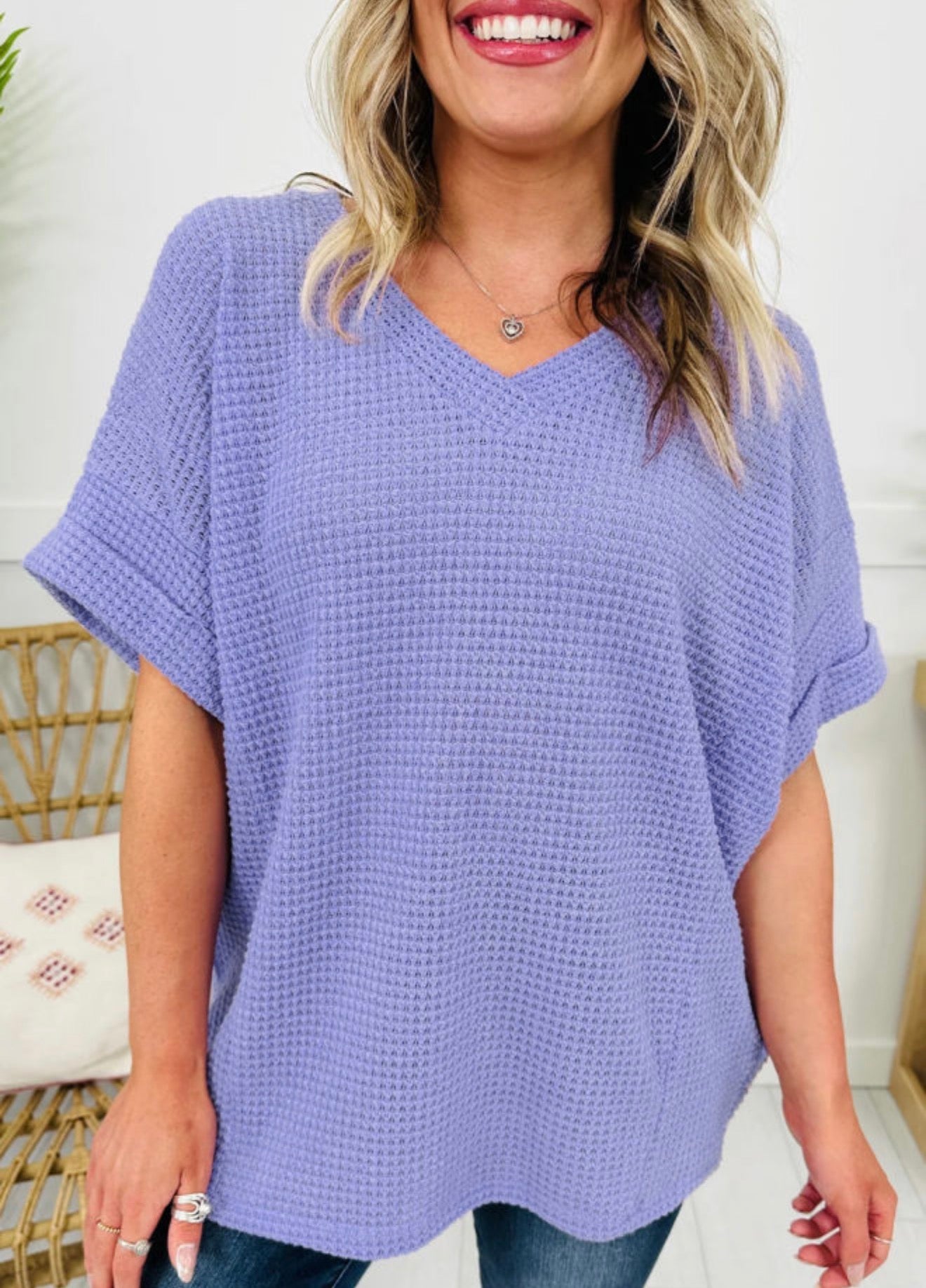 Waffle Knit V Neck