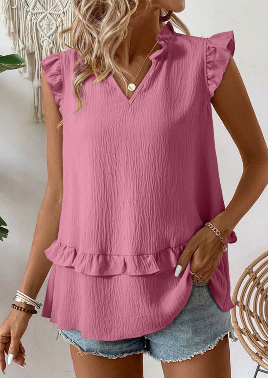 Rose Red Ruffle Detail Tank Top