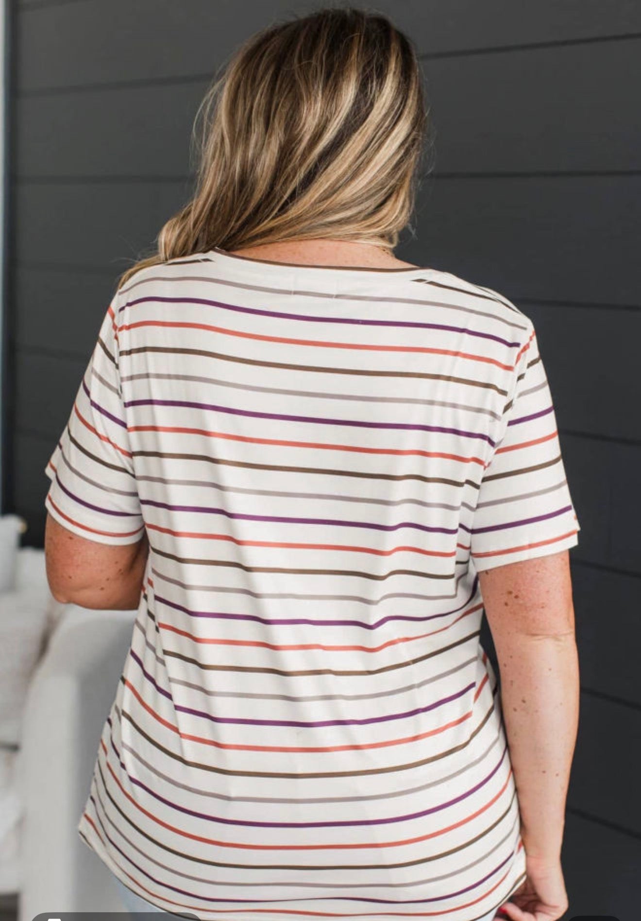 Curvy White solid Stripe Tee