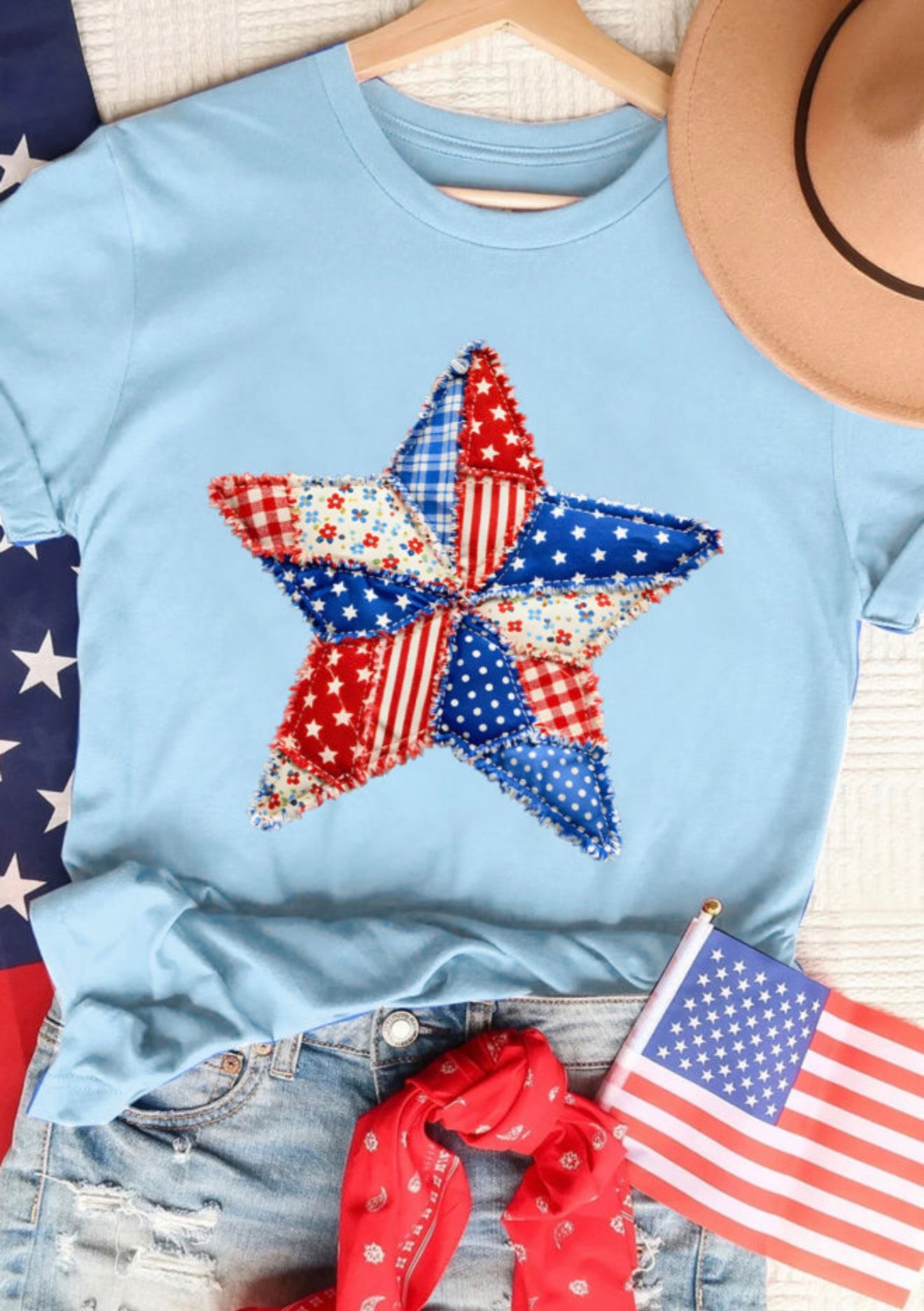 Patchwork baby blue tee